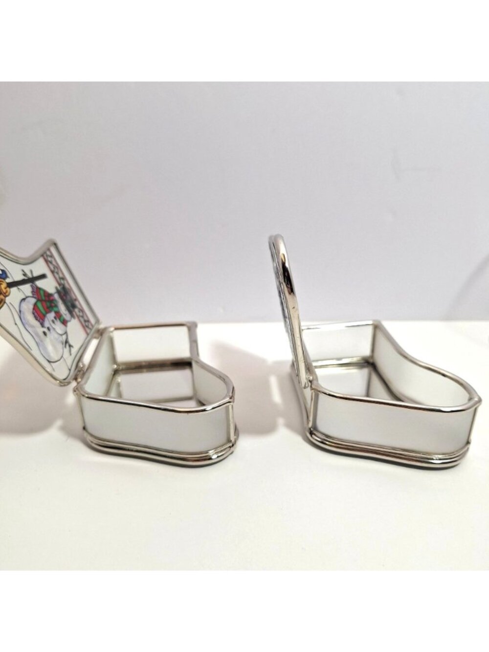 Snowman Stained Glass Mirrored Trinket Boxes Amia Hand Painted Stocking Lot of 2 - Picture 4 of 16